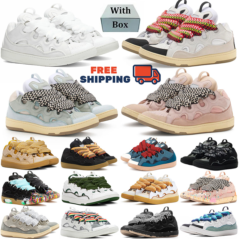 Livraison gratuite Avec boîte Chaussures de ville décontractées Designer Curb cuir homme femme Sneakers plateforme bleu rose blanc lacets extérie