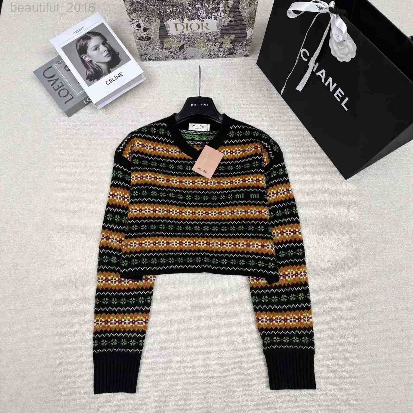 Women's Sweaters designer V-neck Knitted Pullover New Color-blocking Jacquard Letter Design Short Version Hot Girl ZK6M