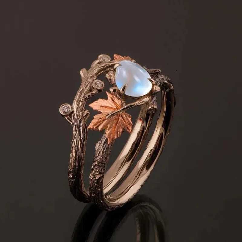 Stylish Antique Gold Twig Maple Leaf Moonstone Ring for Women Girls Accessory Luxury Anniversary Jewelry GiftXJ251025-image-1081673410