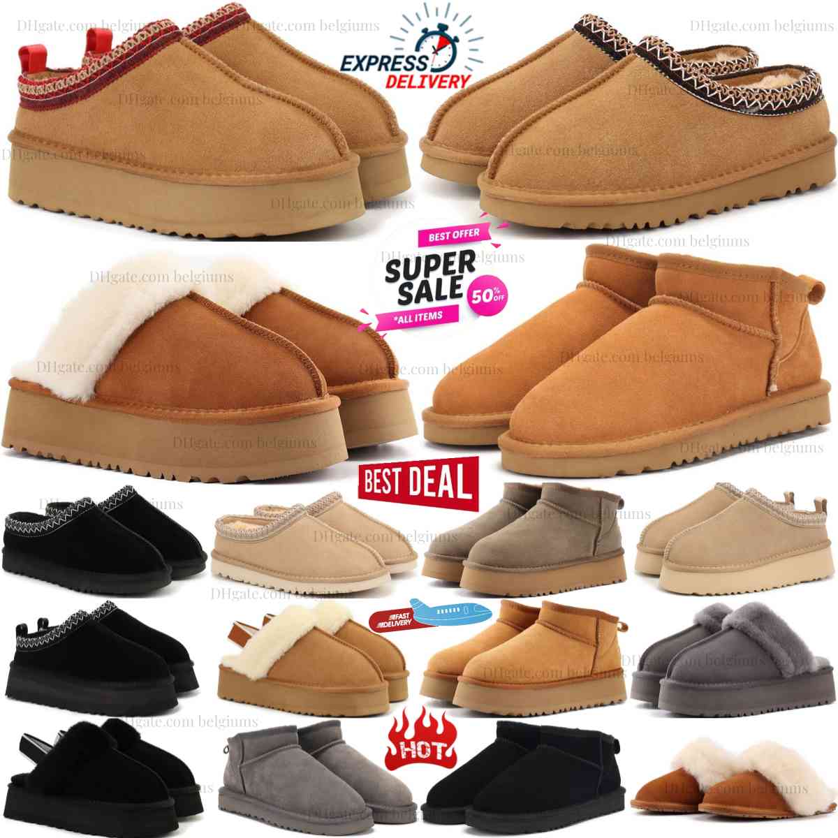 Tasman Slippers Tazz Australia Ultra Mini Platform Boots Designer Classic Winter Snow Boot Chestnut Fur Slides Slip-on Shoes Black Grey Loafer Sa-image-985076864