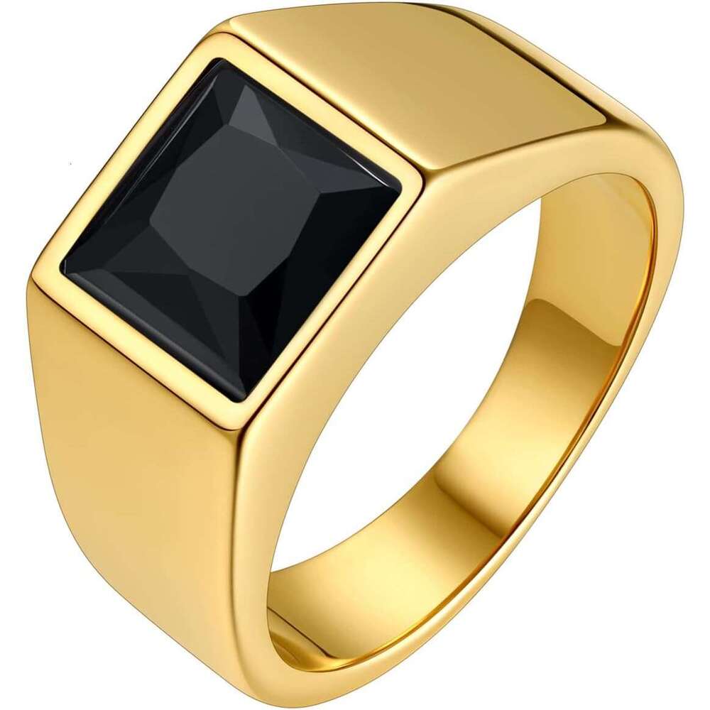 Stainless Steel Signet Black/Blue Gemstone Band Classic Simple Thick Men Ring Size 7 14