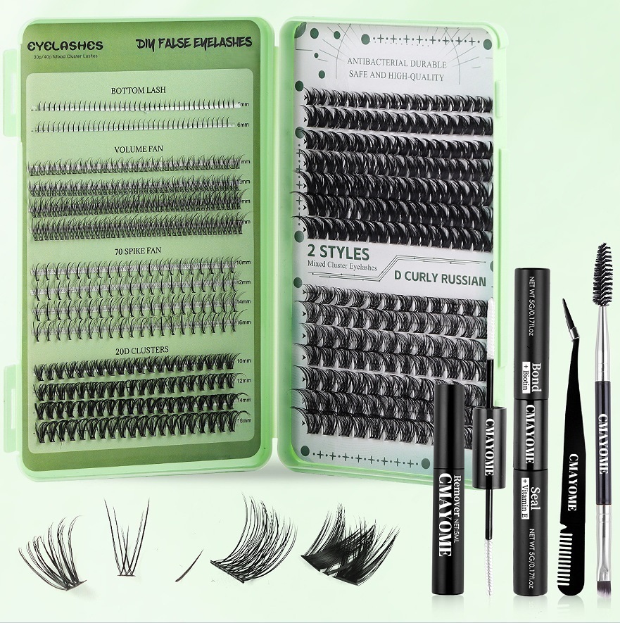 Cluster Lashes Kit 551Pcs DIY False Eyelashes Thick Fluffy Soft Curling Individual Eyelashes Extension Easy To Use Grafted Lashes with Lash Bond-image-1081542894
