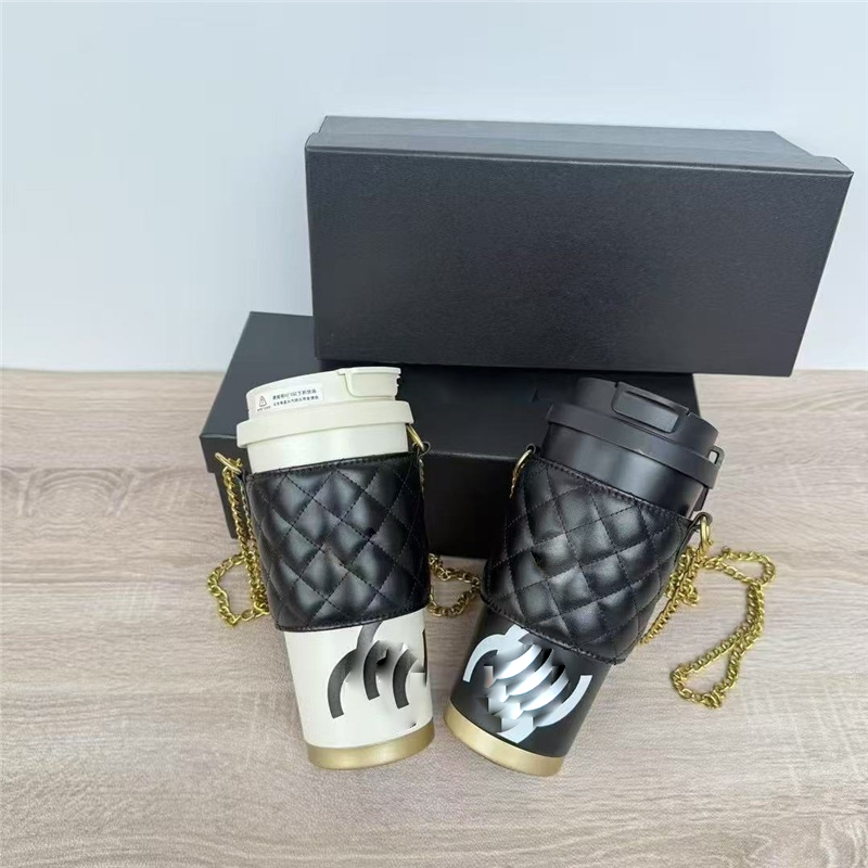 CC Coffee Travel Chain Straps - Black and White Couple Thermos Cup & Water Bottle with gift box-image-1093934570