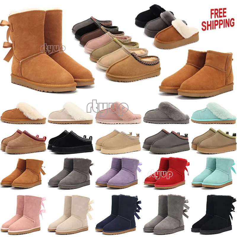Tozz Free Shipping Designer Boots Womens Platform Booties Winter Boot Snow Slippers Shoes Classic Mini Ankle Black Chesut Pink Warm Bowtie