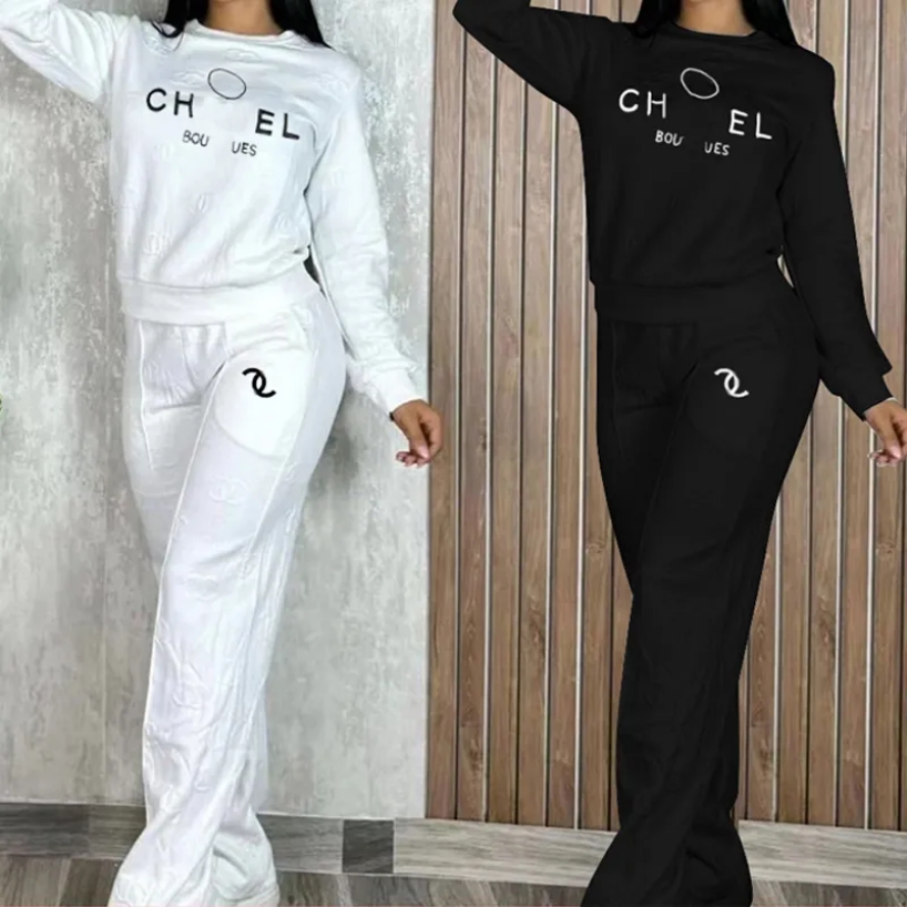 Women's Tracksuits Designer Womens Suit Hoodie New Fashion Sexy Long Sleeve Embossed Set Embroidery Pocket Wide Leg Two Pieces sweatshirts spor
