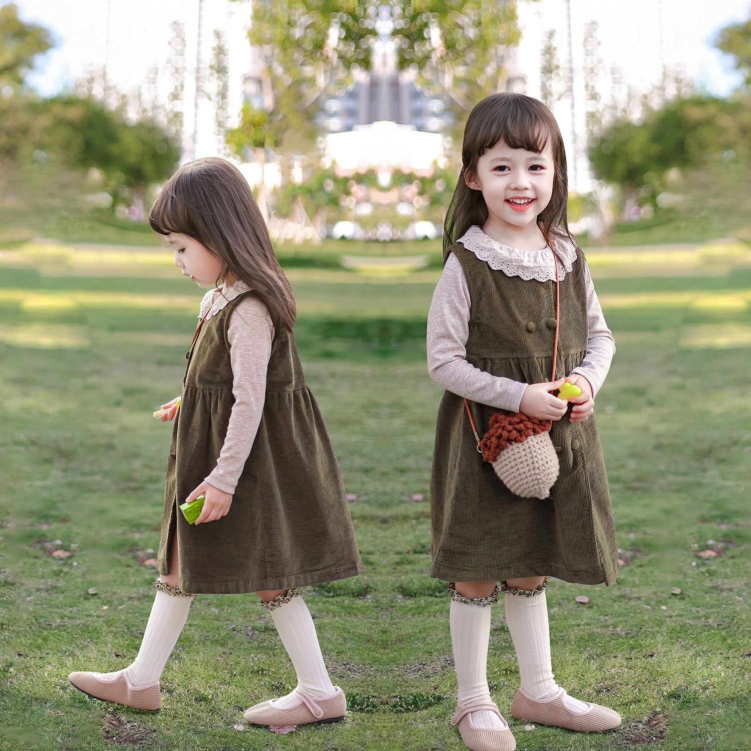 Girls&#039; autumn dress, corduroy dress, little girl&#039;s autumn style vest dress, princess dress-image-1081688901