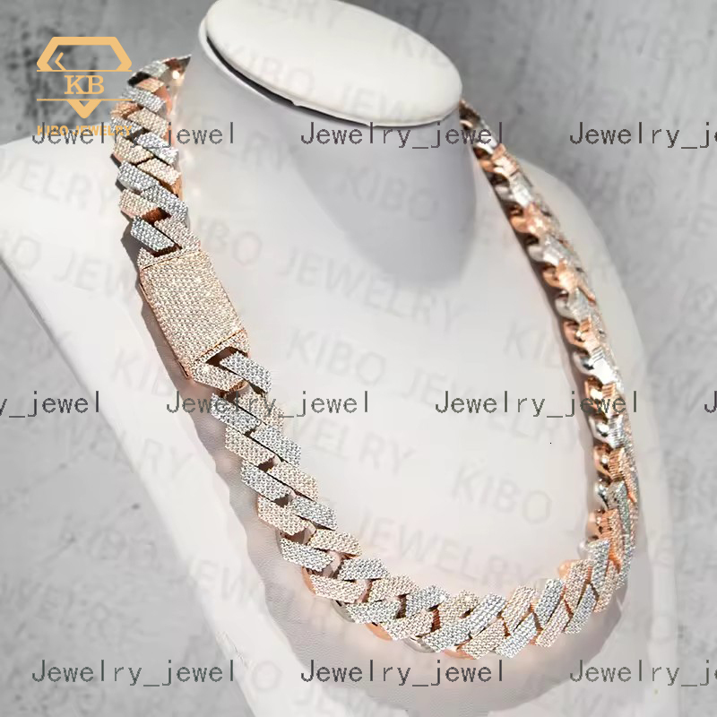 Iced Out Two Tone Vvs Moissanite Necklace 925 Sterling Silver Rose Gold Plated Big Huge 18mm Cuban Link Moissanite Chain