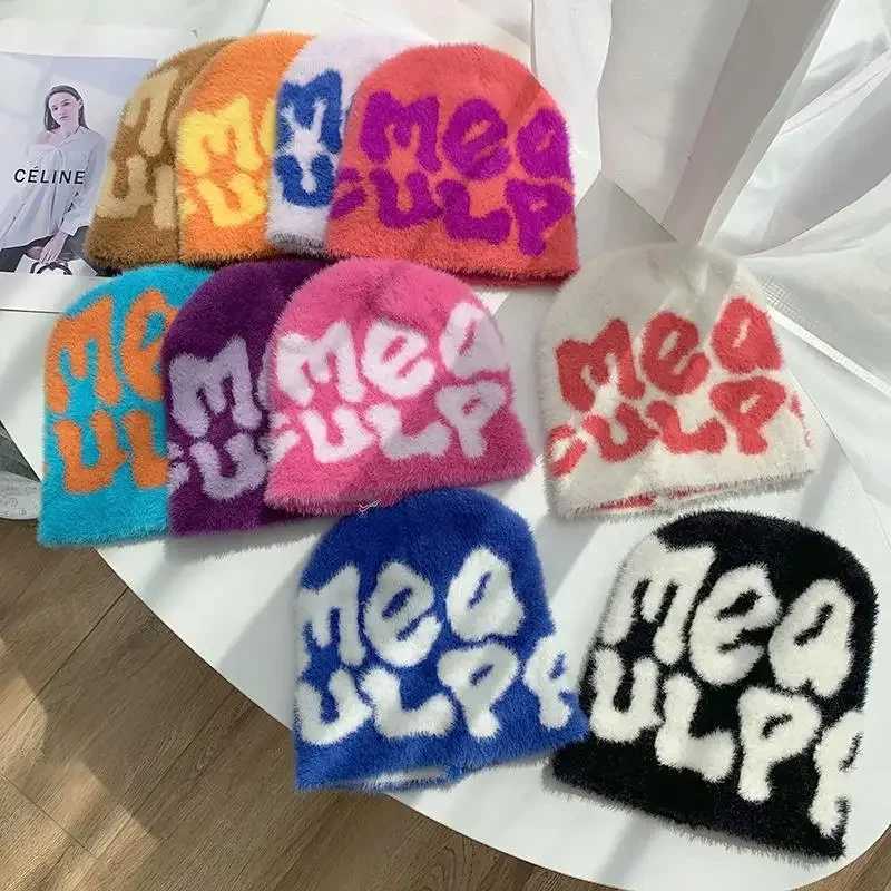 Ball Caps 2023 Kniteanies Hat Men Imitation Mink Fur Furry Bonnets Mea Culpa Y2k Warm Fashion Hundred Take Cold Cap for Women J251025
