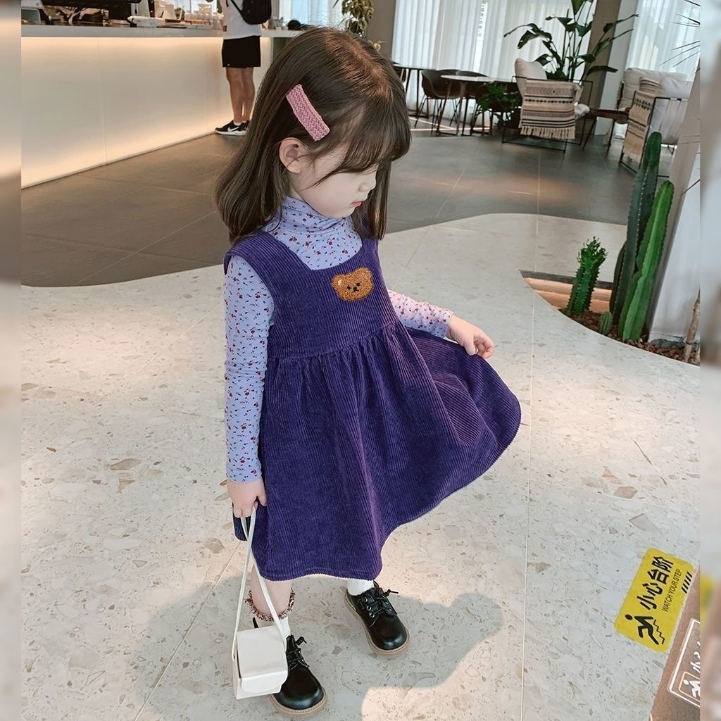 D524 Children&#039;s clothing 2025 new girls autumn clothing cartoon corduroy dress children&#039;s spring and autumn skirt baby girl vest skirt-image-1081688219