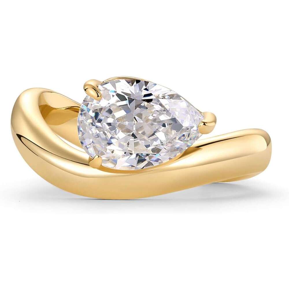 Bague de fiançailles ondulée plaquée or 14 carats pour femme, solitaire, zircone cubique, alliance, bagues de promesse pour elle |Bijoux de mode