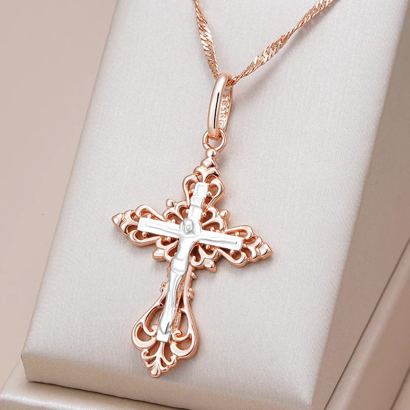 Kinel Orthodox Church Cross Pendant Necklace for Women Men 585 Rose Gold Silver Color Mix Charm Daily Fine Ethnic Jewelry 251023