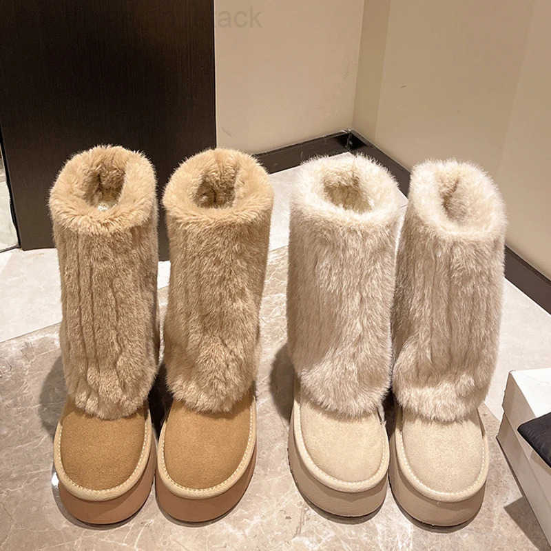 Womens Winter Snow Outdoor Luxury Furry Faux Fox Fur Boots Woman Plush Warm Platform Shoes New Fashion Bottes Big Size Z251027