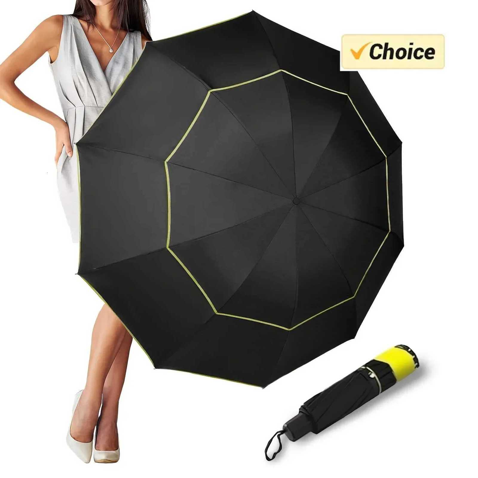 62 Inch Large Windproof Umbrella Manual Double Canopy Vented Folding for Travel Compact Umbrella Sun Rain Umbrellas C251027 M260303-image-1096023602