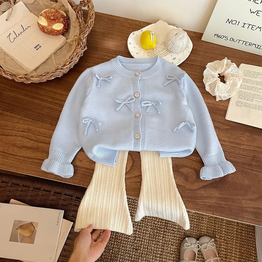 Childrens Clothing Autumn and Winter Item Girls Bow Knit Cardigan Sweater Jacket Cute Baby Sweet Top Fashion 251027 M260310-image-1096967049