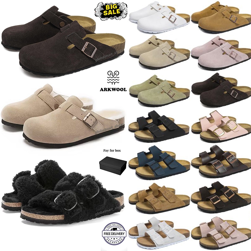 Designer Boston Slippers birk black Taupe Mens Women clogs casual Suede Sandals Slipper Fashion Leather fur Slide Favourite Mocca Grey Slide Shoes 3
