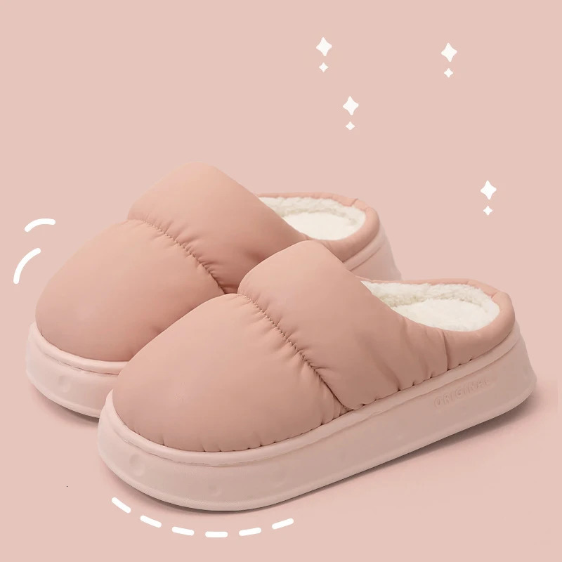Waterproof 2025 indoor home anti slip warm plush cotton slippers womens winter 251027