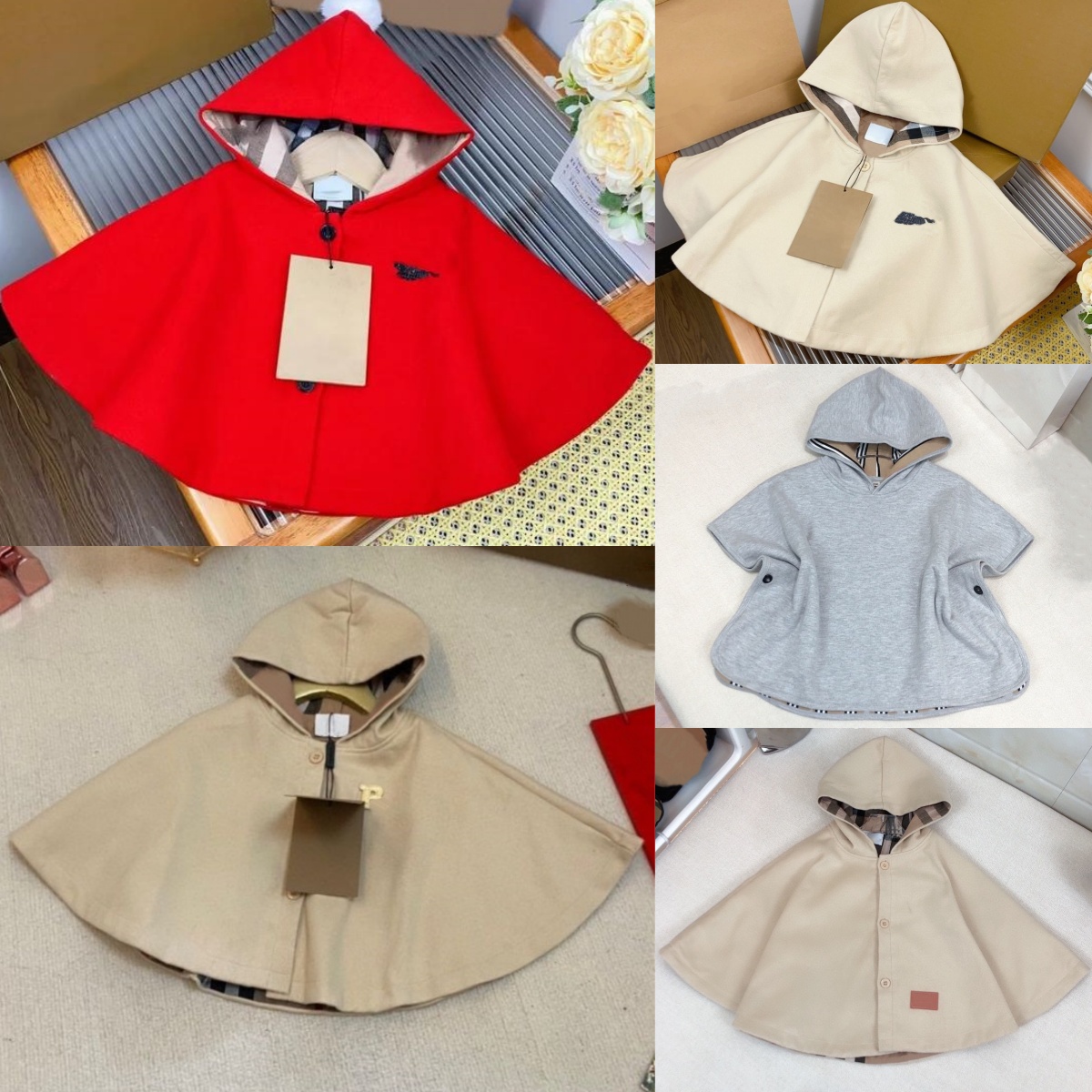 Kids Hooded Poncho Girls Toddlers Clothes Designer Children Clothing Baby Boy Letter Horse Luxury Brand Outwear Red Grey Khaki-image-812756478