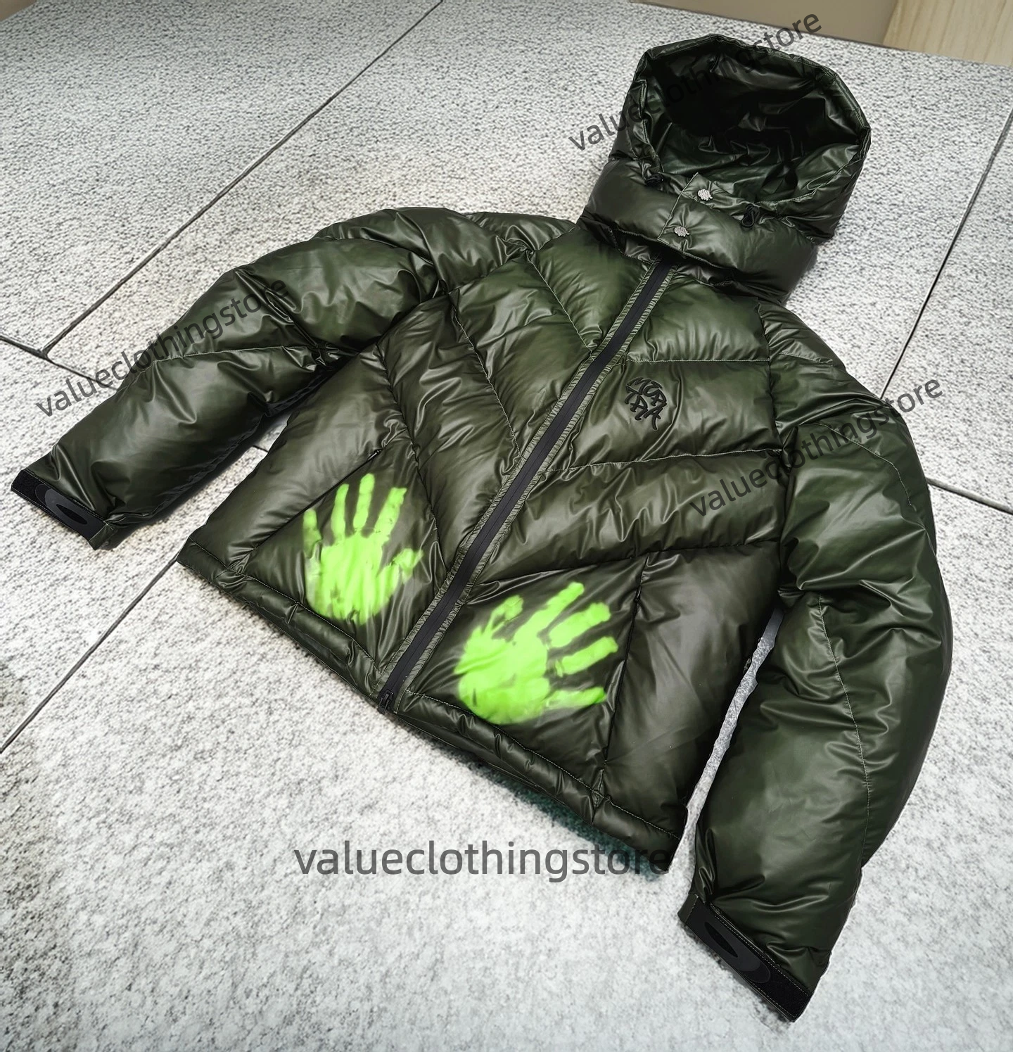 Men Down Jacket Mertra Puffer Jackets Thermal Sensing Cotton Jacket - Green Thickened Patchwork Embroidered man warm Coat