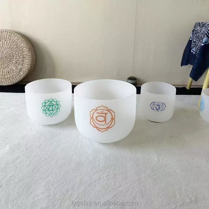 6-12 Inch Frosted Rainbow Design 7 Chakra Singing Bowl Quartz Crucible-image-1081860251