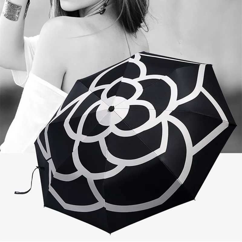Luxury s High Quty Camellia automatic umbrella rain women men folding UV sun transparent sunshade umbrellas C251027 M260302-image-1095985303