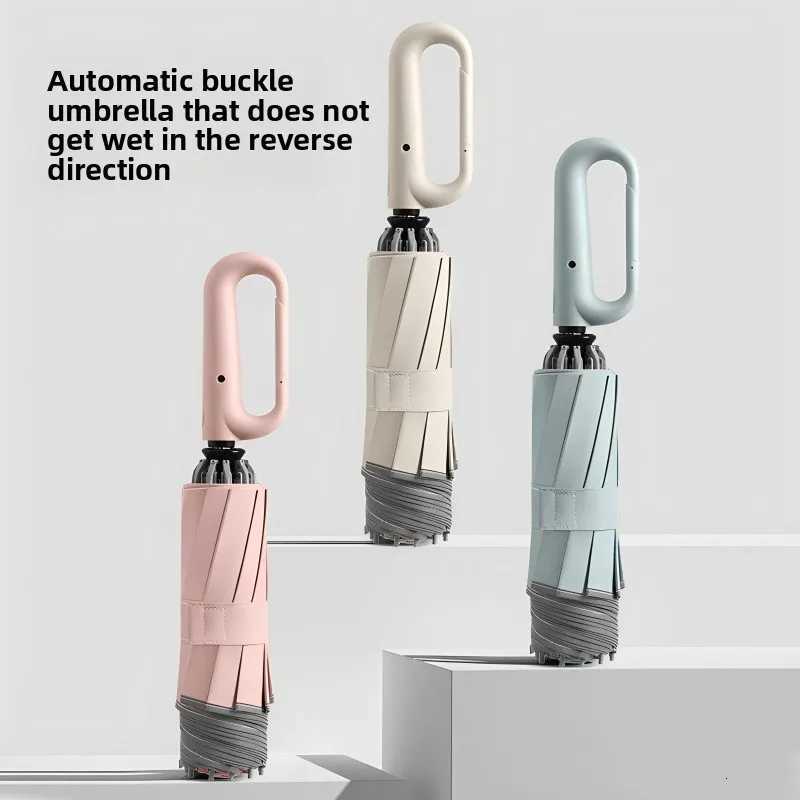 Solid color premium fully automatic umbrella reinforced windproof durable convenient exquisite buckle umbrella C251027 M260303-image-1096023515