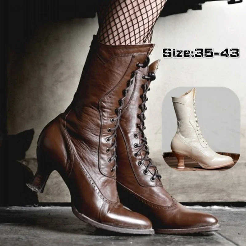 Botas de tacón alto para Mujer, botines de cuero de PU Medieval, Punk, británico, Noble, Retro, para Cosplay, Z251027