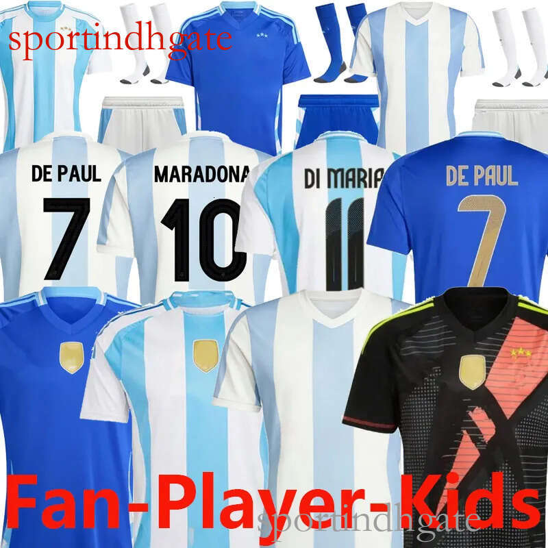 ArgentineS 50e anniversaire Kit Soccer Jerseys Messi Garnacho de Paul Argentine Martinez Kun Agüero Maradona Football Shirts 24 25 Hommes Di Mari
