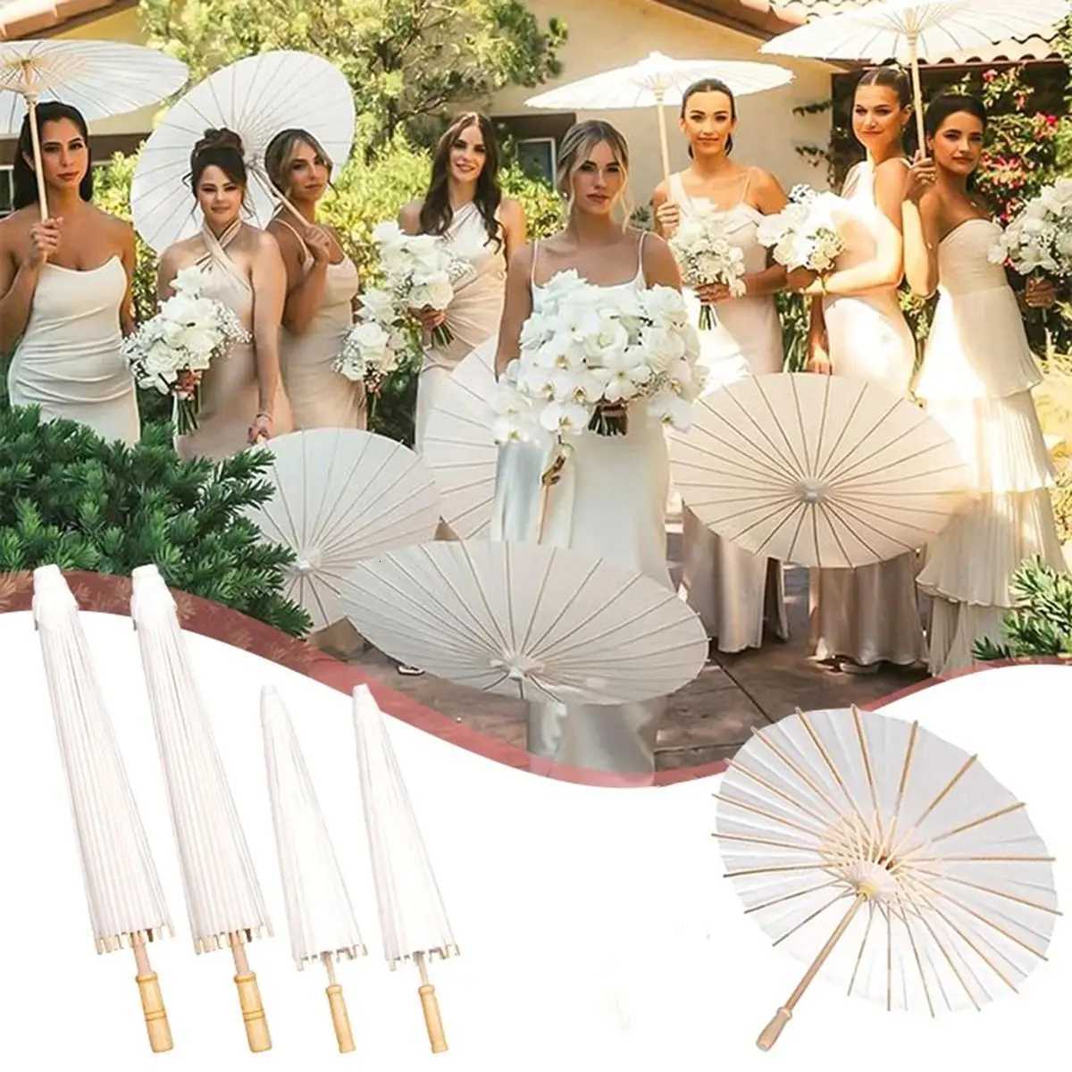 1pcs White Wedding Paper Umbrella Wooden Handle Party Oil Paper Umbrella Wedding Souvenir Party Wedding DIY Photography Props C251027 M260302-image-1095985228