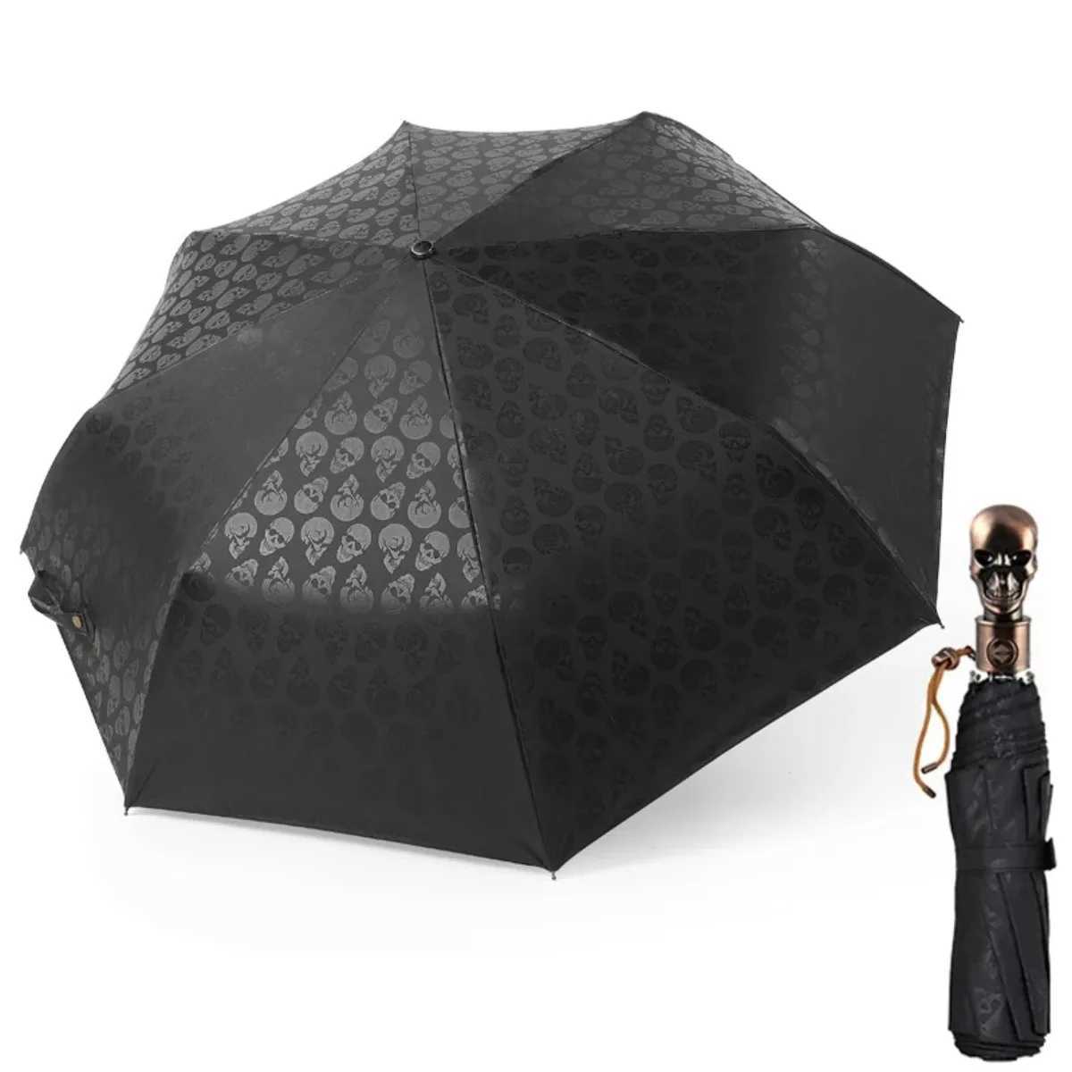 Black Devil Skull Automaticlly Umbrella Rain Women 3 Fold Anti UV Sun Rain Male Men Parasol Business Windproof Travel Umbrellas C251027 M260303-image-1096023595