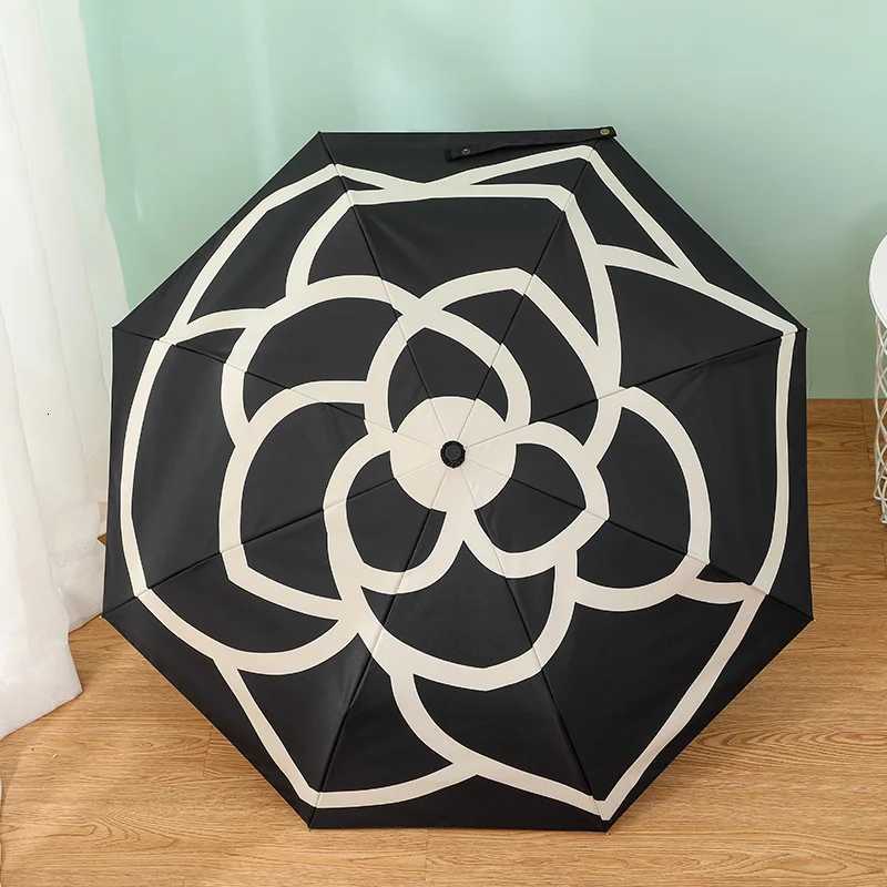 UV Shade Umbrella Camellia Womens Automatic Umbrella For Rain And Sun Fashion Sunshade Umbrellas Luxury Designer Parasol C251027-image-1081891438