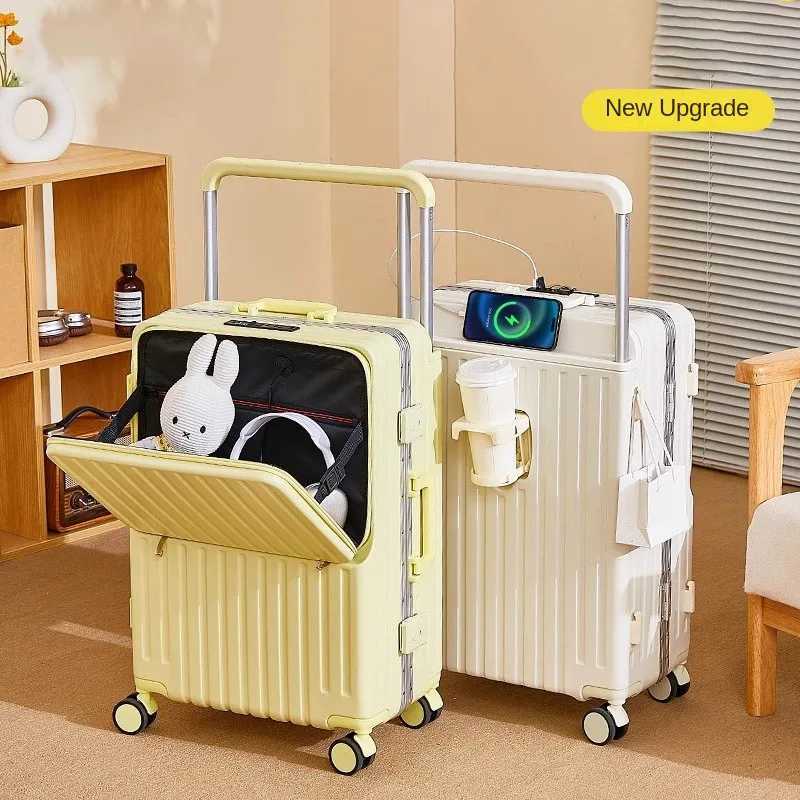 Wide Handle Front Opening Luggage 20 Suitcase Laptop Bag Multifunction Password Trolley Case Carrier 28inch Large Capacity W251028-image-1082096647