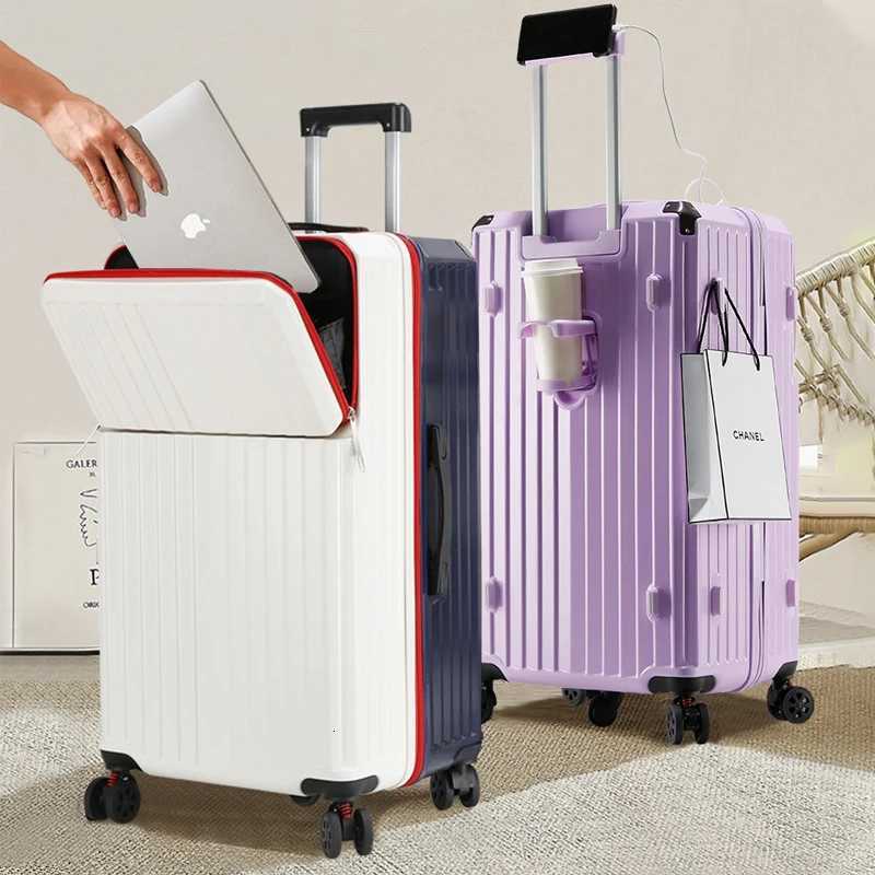 Five Wheeled 34 Inch Large Capacity Suitcases Travel Front Opening Trolley Case Multifunctional Luggage With brake Wheel W251028-image-1082097181