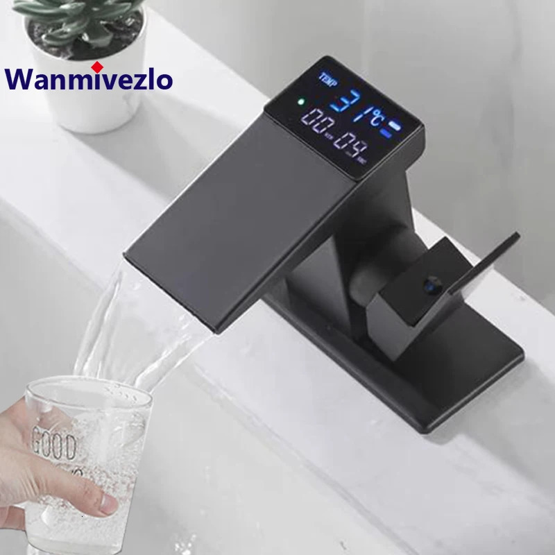 Smart Digital Display Basin Sink Faucet Cold Water Temperature LED Washbasin Waterfall Taps Bathroom Deck Mixers 251028