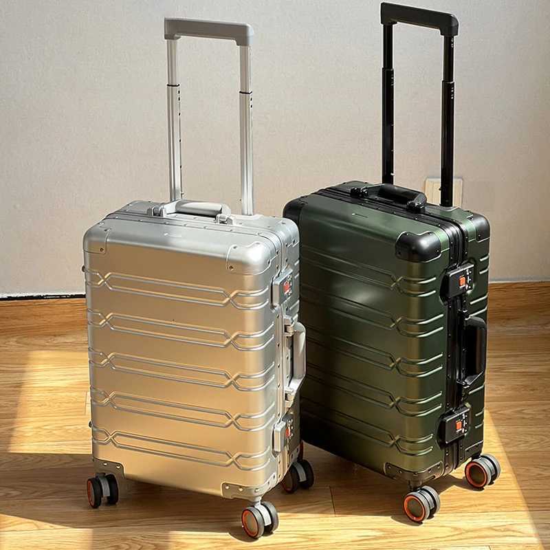 All Aluminium Magnesium Alloy Suitcase TSA Customs Lock Trolley Case Cabin Metal Box 202429 Inch Luggage with case sleeve W251028-image-1082096953