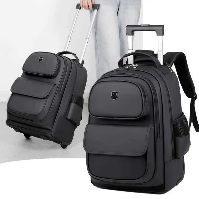 Multifunctional fashion trolley travel bag pull rod large capacity backpack with wheel outdoor leisure suitcase student luggage W251028-image-1082096829