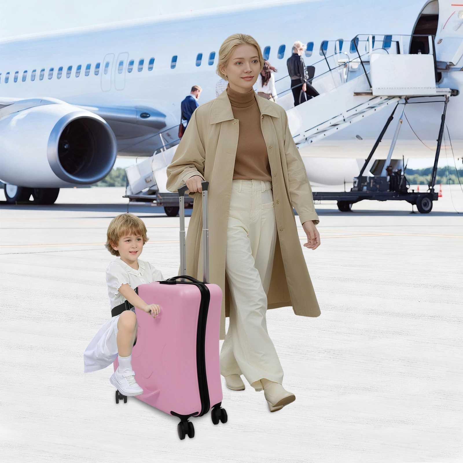 Toddler Ride On Suitcase with Pull Rod 20L Kids Travel Stroller Storage Trunk for Airplane 66lbs Load Bearing Safety Harne W251028-image-1082098384