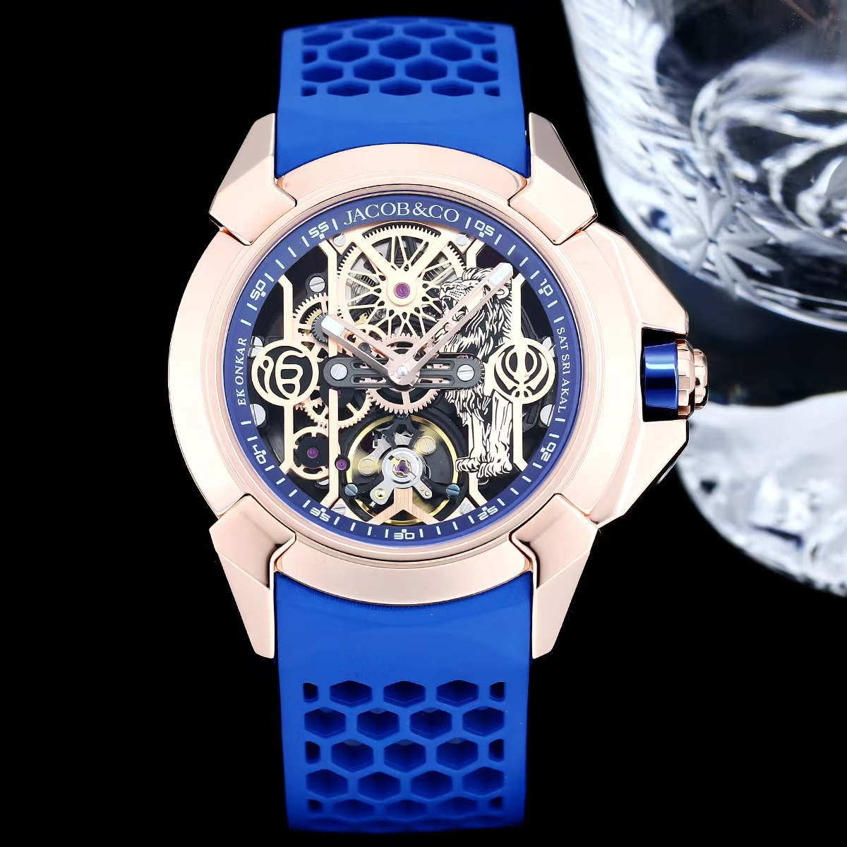 JC Epic X Sher-e-Punjab édition montre pour hommes or Rose bleu automatique squelette surdimensionné montre-bracelet de luxe saphir cristal