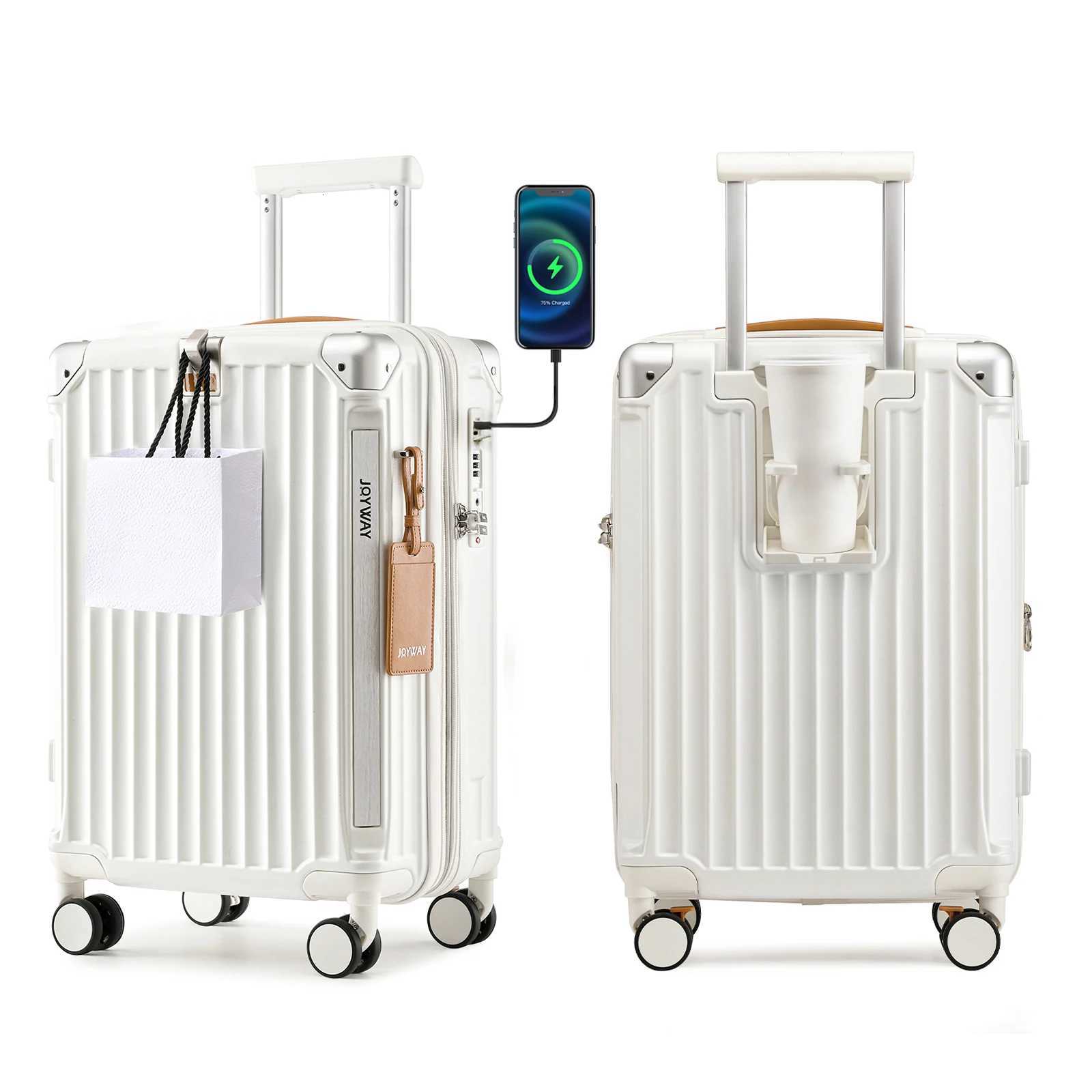 Joyway 20 inch Single Luggage Suitcase Expandable Lightweight Durable with Cup Holder TSA Lock Spinner Wheels W251028-image-1082098586