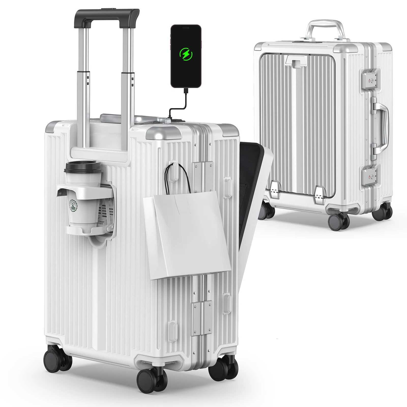 Airline Approved 22 inch Carry On LuggageAluminum Framed Carry On Suitcase with Front Open Laptop CompartmentPocket W251028-image-1082098552