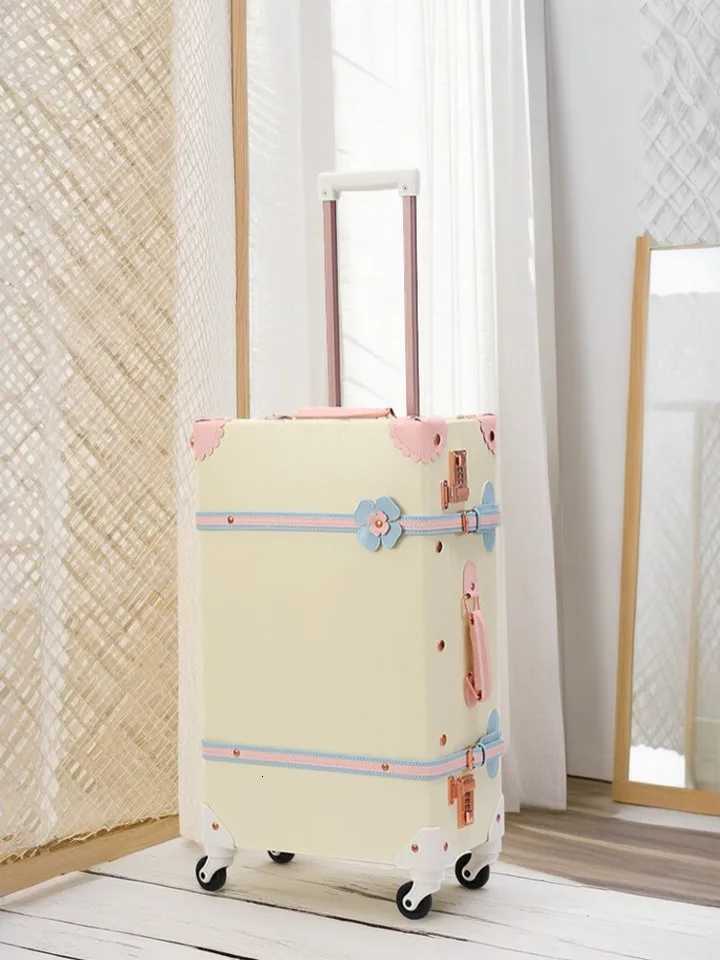 Retro Luggage Cute Pink Trolley Case Vintage PU Leather Silent Spinner Wheel 20 inch Travel Cabin Suitcase 2224 inch W251028