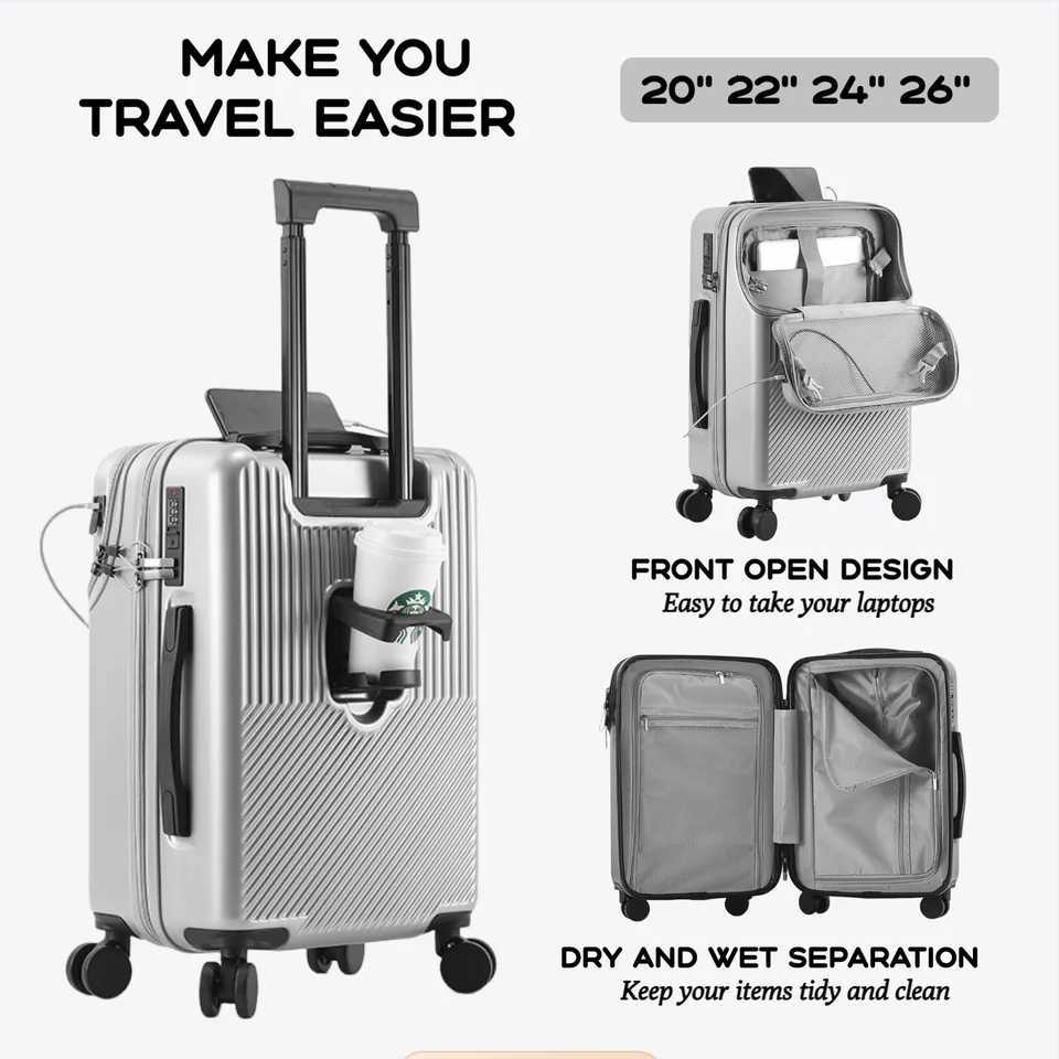 2024 New Durable Luggage Sets Suitcase Front Open TSA Lock USB Slient Spinner Wheel Charging Men CarryOn Travel 20222426 W251028-image-1082098278