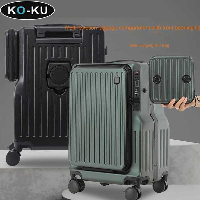 KOKU New Double Opening Suitcase Front Opening Cover 20 Inch Boarding Box Antidrop Zip Box Multifunctional Trolley Case W251028-image-1082096960
