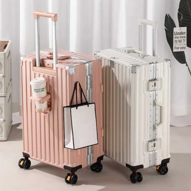 Multifunction Suitcase Brake Wheel Luggage with USB Charging Aluminum Frame Suitcase Trip Cabin Male and Female Carrier 28inch W251028-image-1082097557