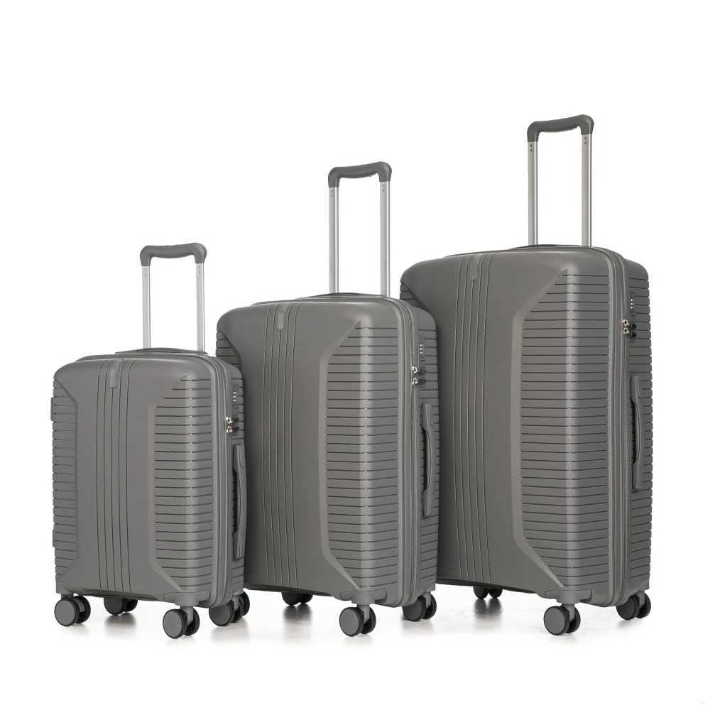 202428 3 pcsset in PP Spinner Wheel Luggage Carry on Suitcase Matching Color Combination Lock Silver grey W251028-image-1082097824