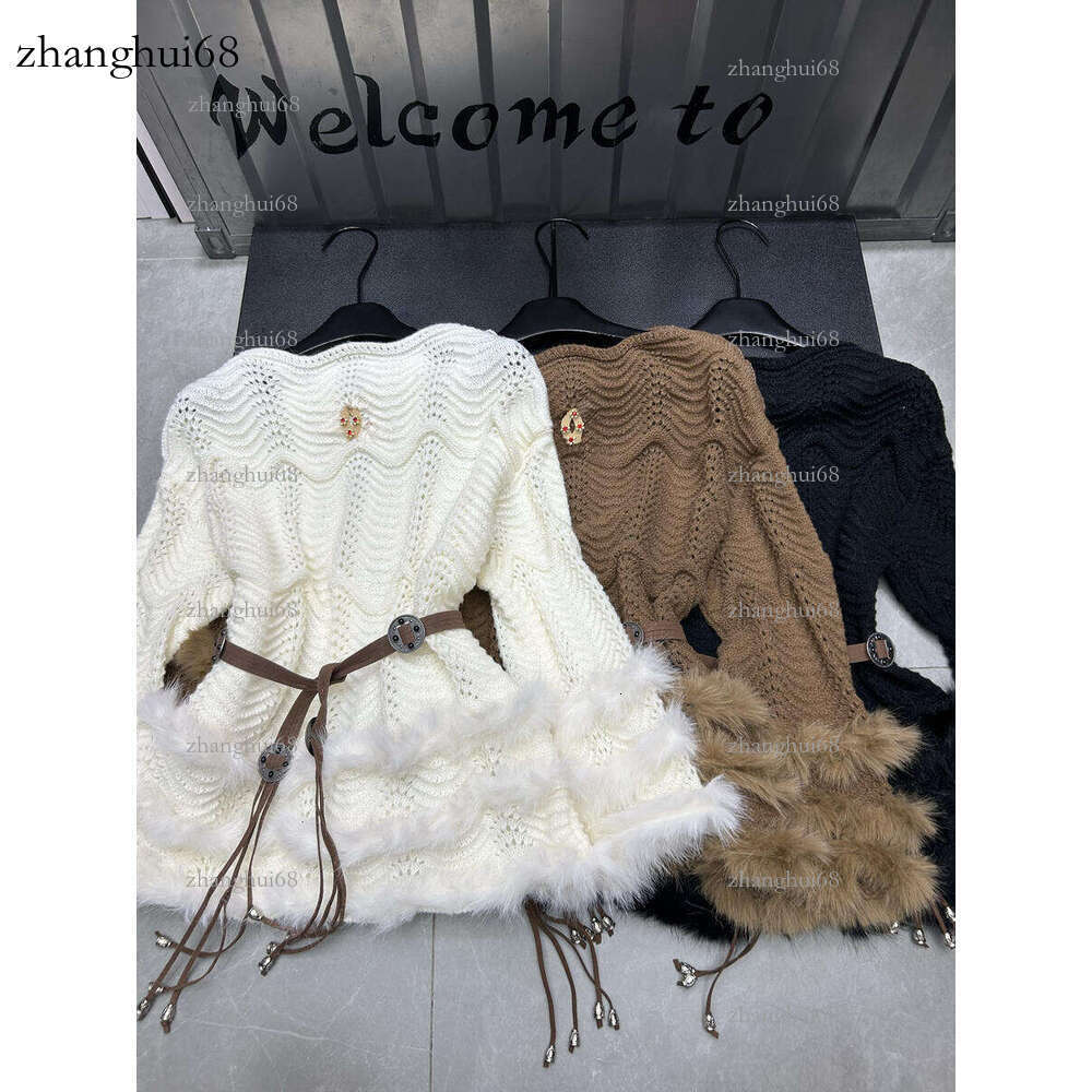 Fashion Women's Sweater Designer Bohemian Style Belt Design Multi-layer Skirt High-quality Fabric Pattern Suitable for Daily Outings Novel Styl