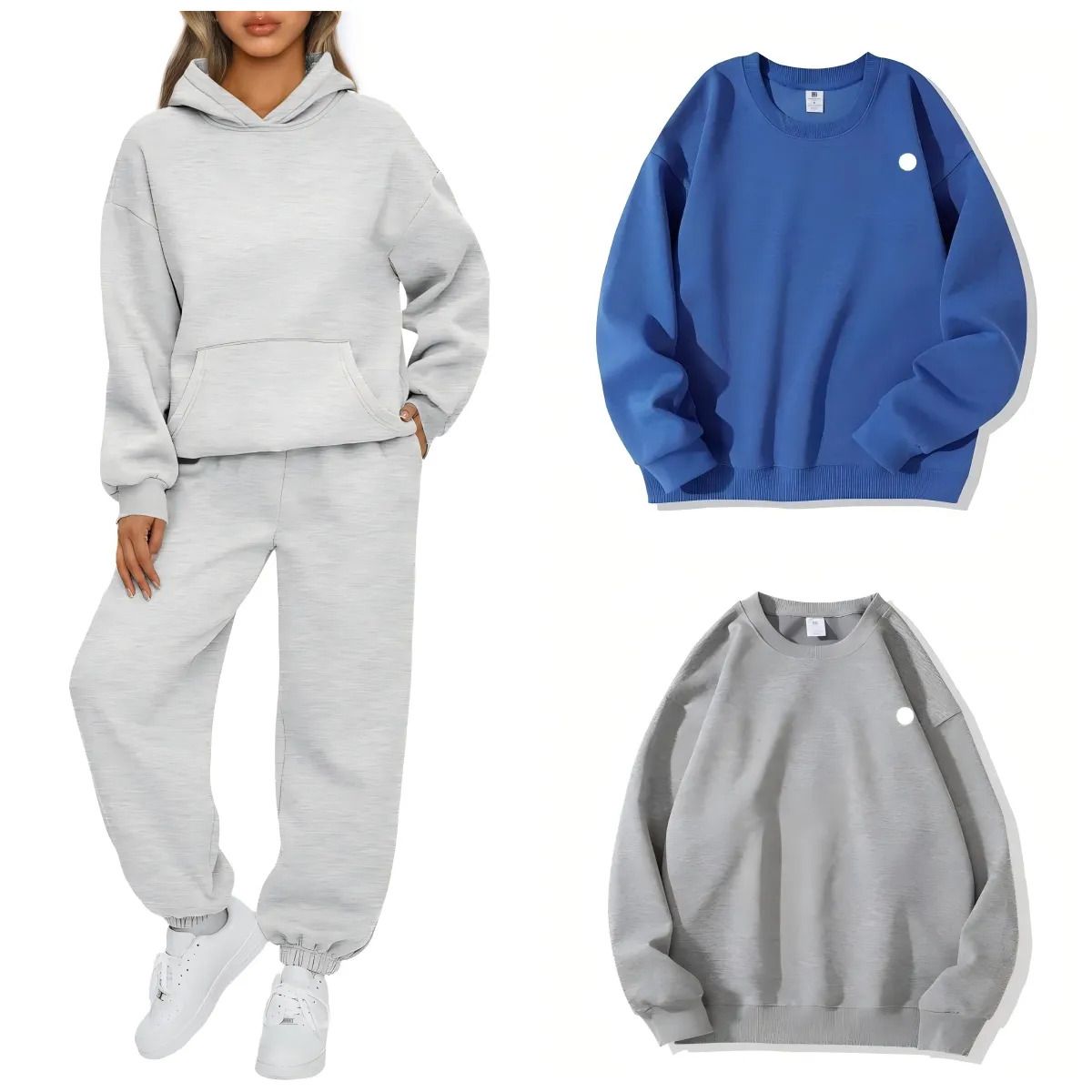 top 5a Women Yoga Casual sports hoodie sets Oversized Sweatshirts 3D Logo Long Sleeve short sleeves Crop Top Fitness Workout Neck Blouse Gym men-image-1082086945