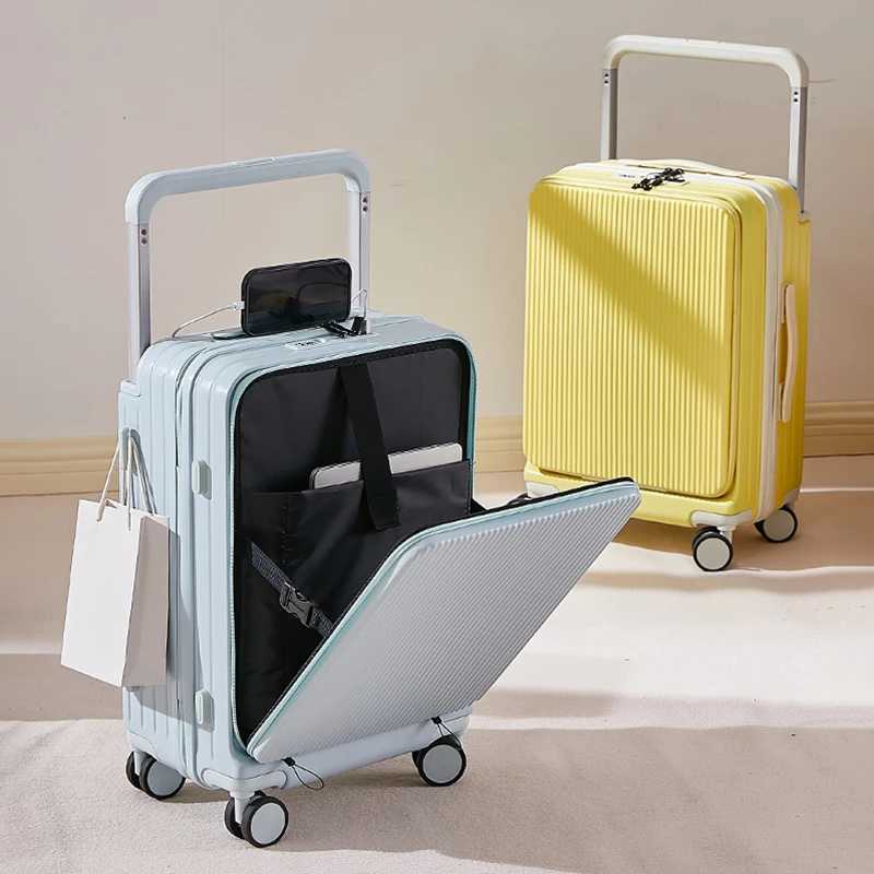 Wide Handle Front Opening Suitcase Luggage with USB Cup Holder 2026 Password Trolley Case Multifunction Suitcases Travel W251028-image-1082096592