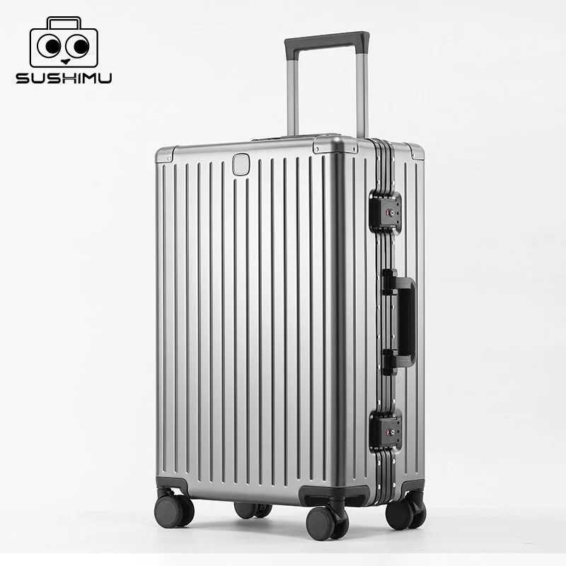 SUSHIMU 100 Aluminummagnesium alloy Travel Suitcase Rolling Luggage 202428 inch Trolley Luggage CarryOn Cabin Suitcase W251028-image-1082097675