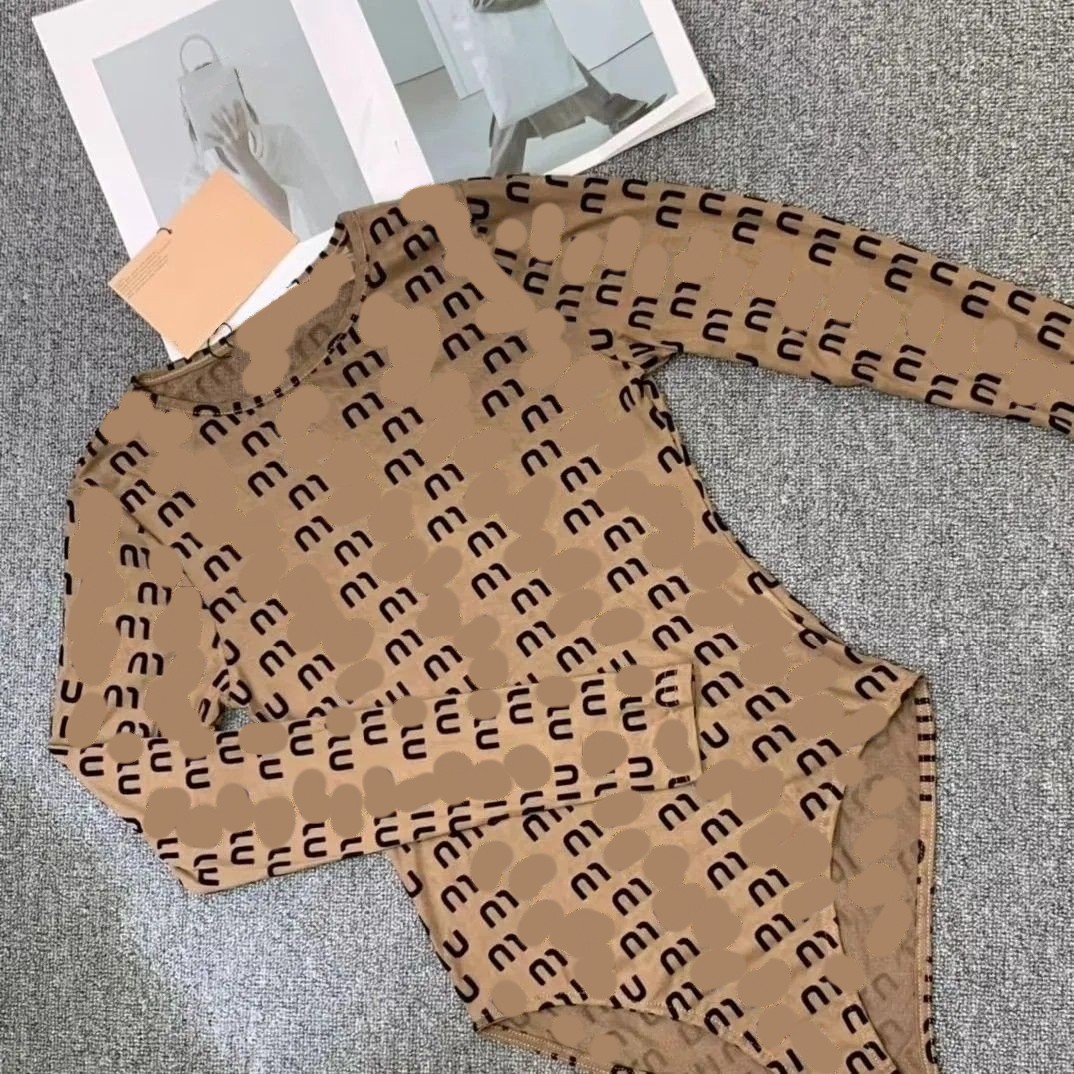 Women sexy gauze fabric perspective long sleeve logo letter flocking designer rompers shirts tops jumpsuits SMLXL