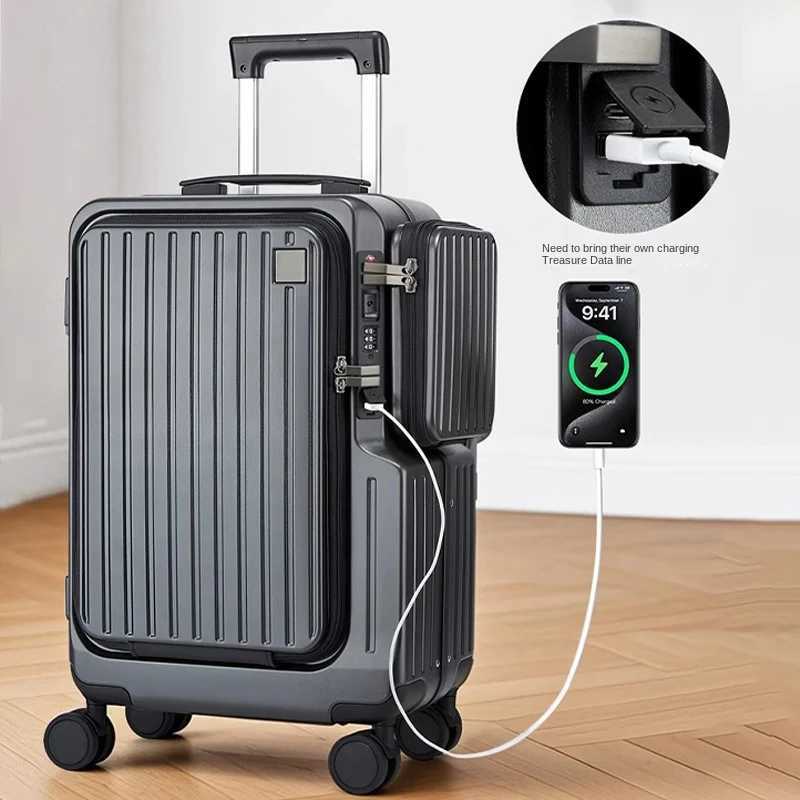 Front Opening Luggage Suitcase Multifunctional Trolley Case 20 inch Suitcase Trip Cabin Password Lock Luggage Case Travel Bags W251028-image-1082096725